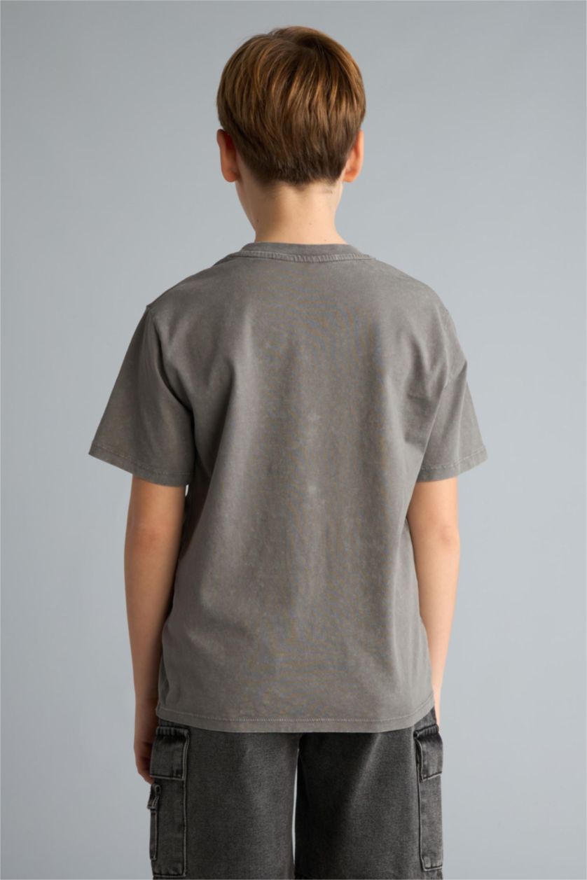 Erkek Çocuk - Genç Erkek Koyu Gri New Regular Fıt Bisiklet Yaka Kısa Kollu Tişört Erkek Çocuk