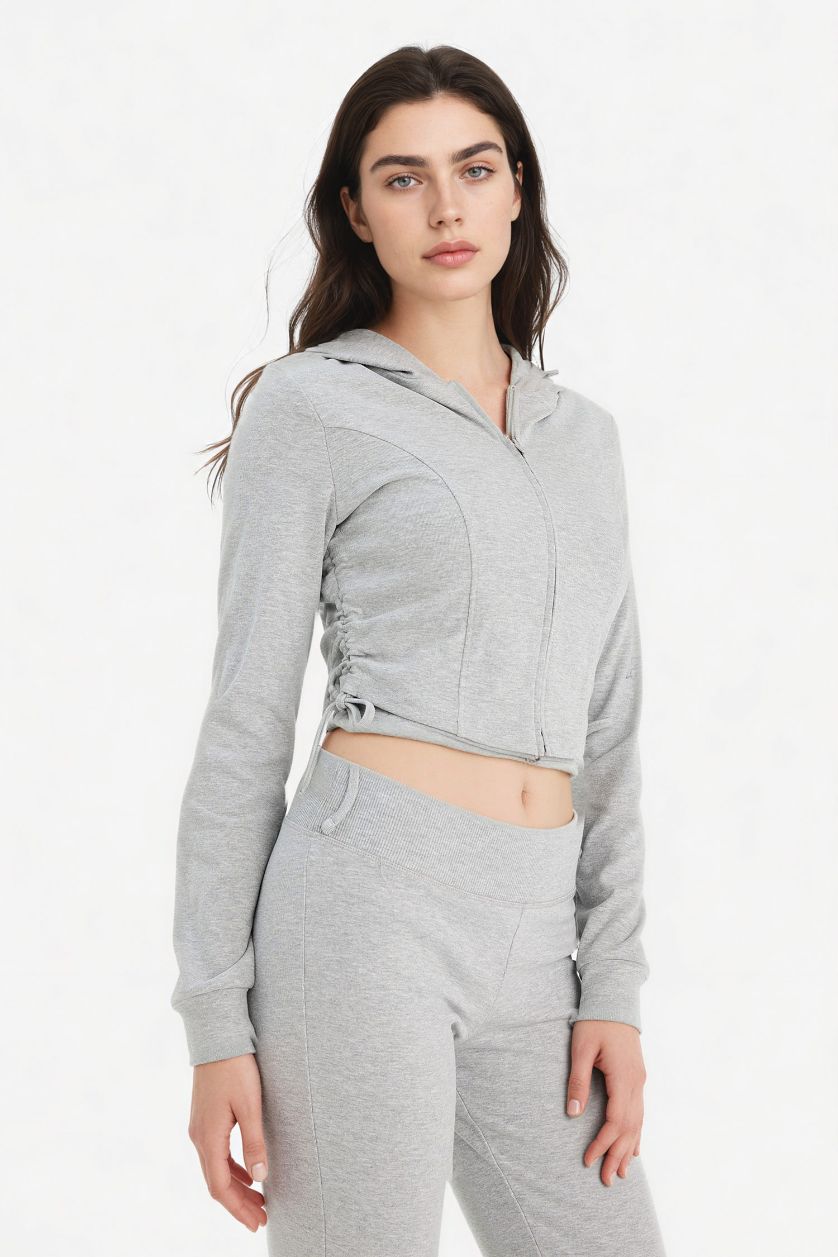 Woman Grey Melange Hooded Ribana Cardigan