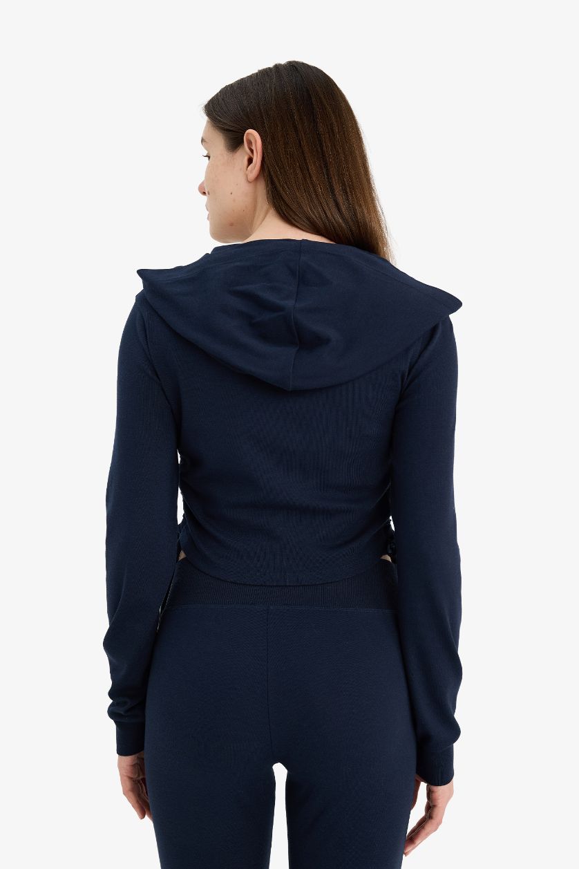 Kadın Lacivert Kapüşonlu Ribana Hırka
