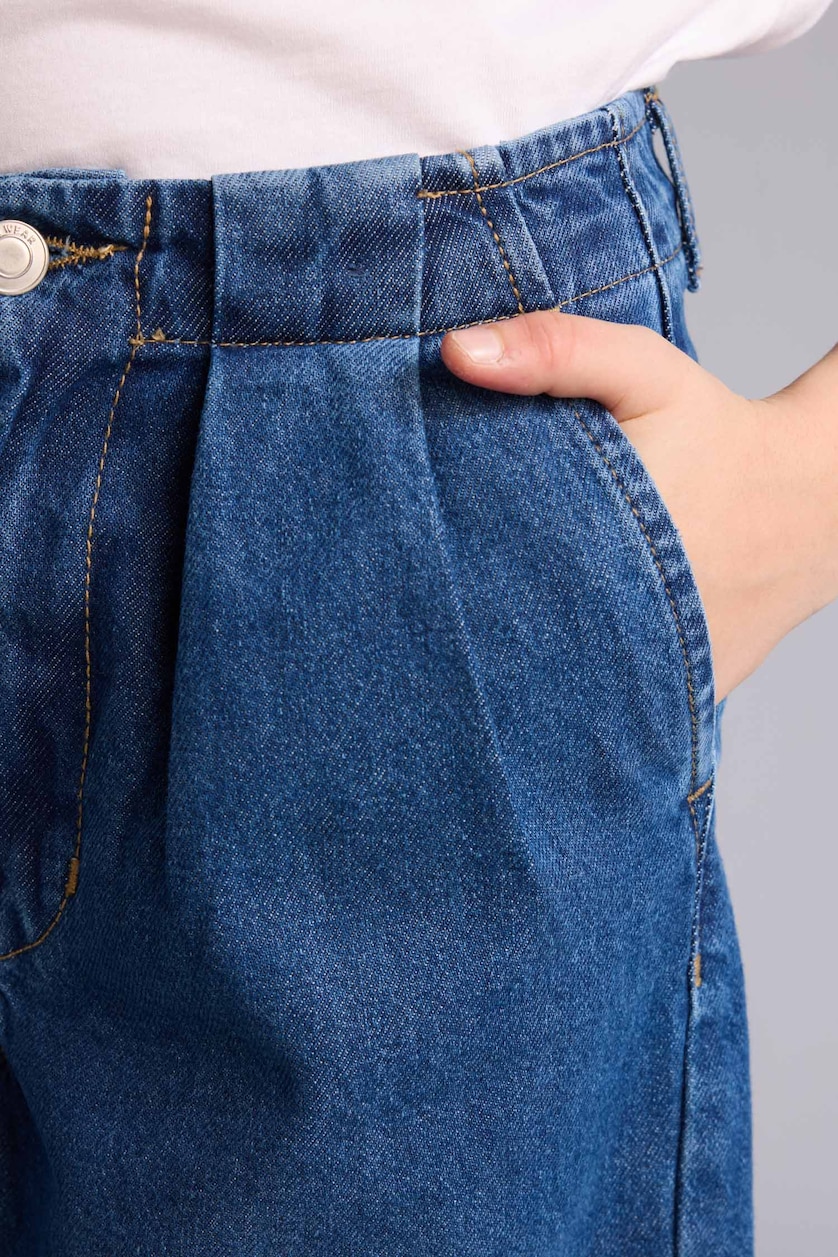 بناتي أزرق بنطلون جينز بناتي وايد ليج برجل واسع