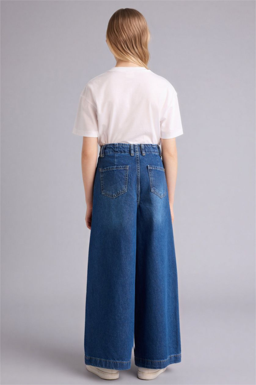 Kız Çocuk - Genç Kız Mavi Wıde Leg Jean Pantolon Kız Çocuk