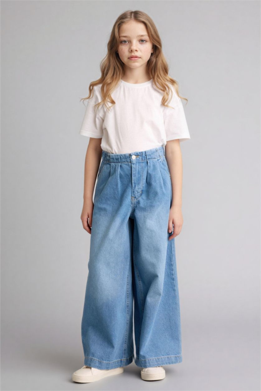 Girls & Teens Light Blue Wide Leg Denim Trousers