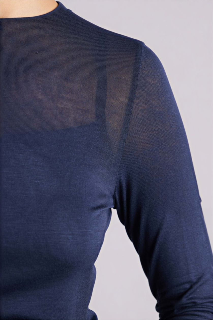 WOMAN NAVY Slim Fit Ribbed T-Shirt