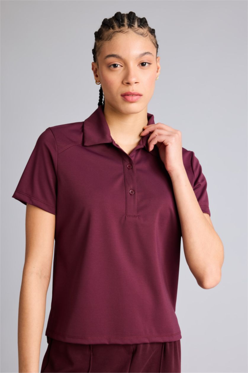 Женщины Бордовый Спортивная шелковая футболка поло Standard Fit с коротким рукавом