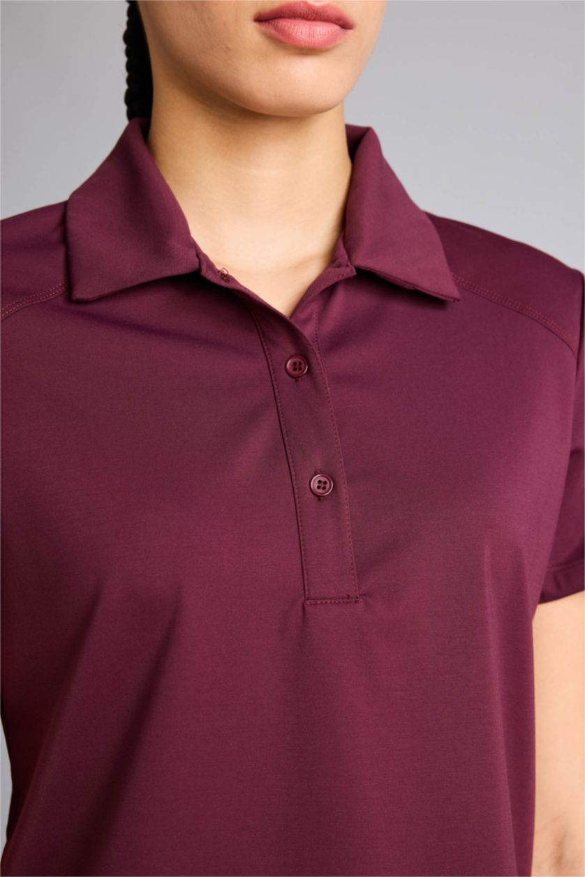 Женщины Бордовый Спортивная шелковая футболка поло Standard Fit с коротким рукавом