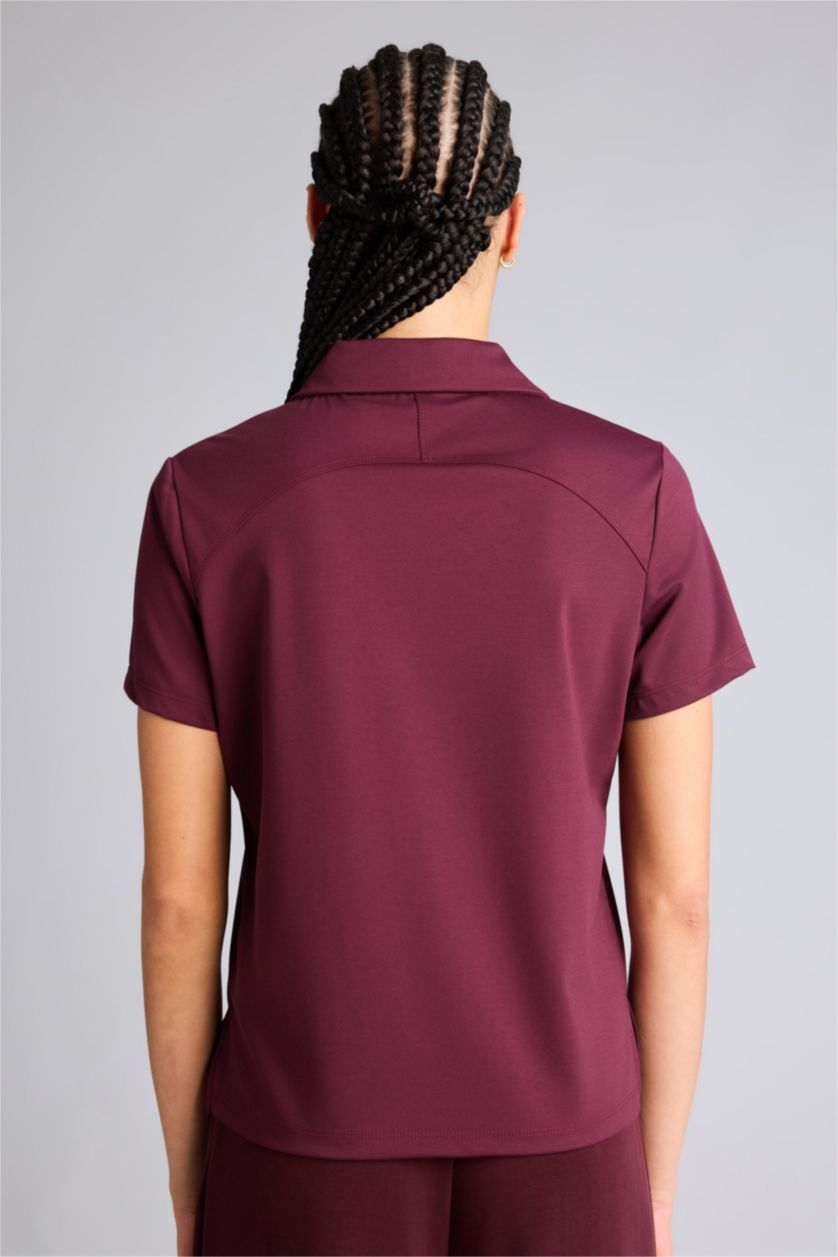 Женщины Бордовый Спортивная шелковая футболка поло Standard Fit с коротким рукавом