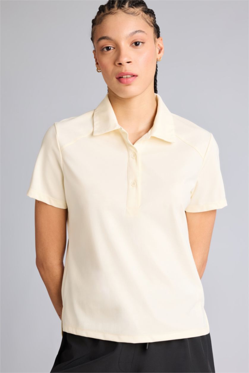 Женщины Бежевый Спортивная шелковая футболка поло Standard Fit с коротким рукавом