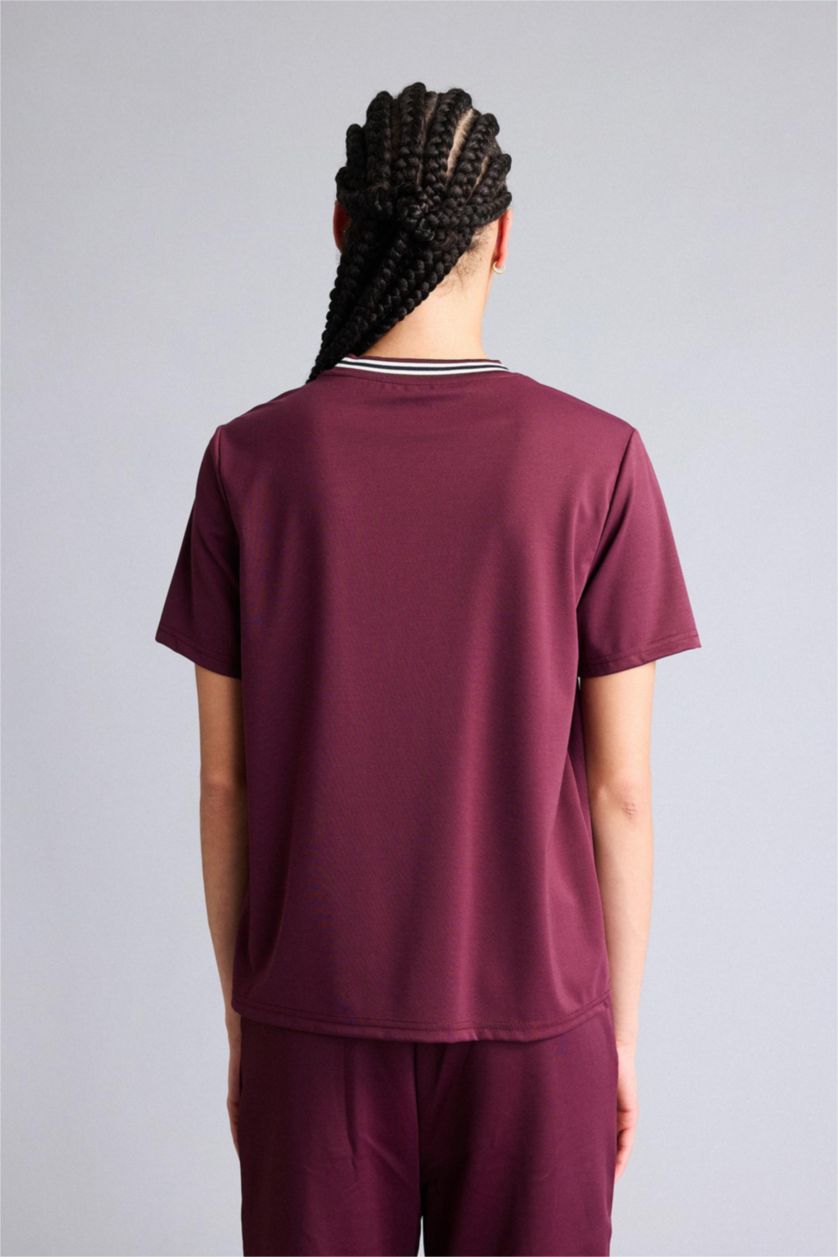 Әйелдерге Бордо Standard Fit поло жағалы спорттық жібек қысқа жеңді поло футболка