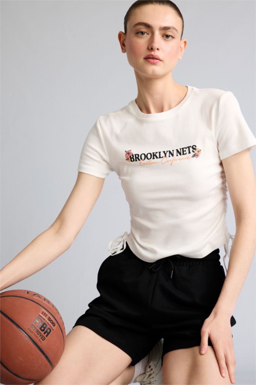 نساء بيج فاتح Slim Fit Ribana Short Sleeve T-Shirt