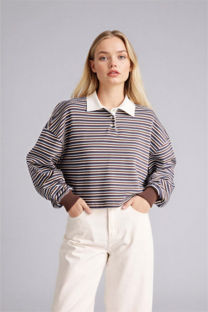 Woman Brown Loose Fit Long Sleeve Sweatshirt