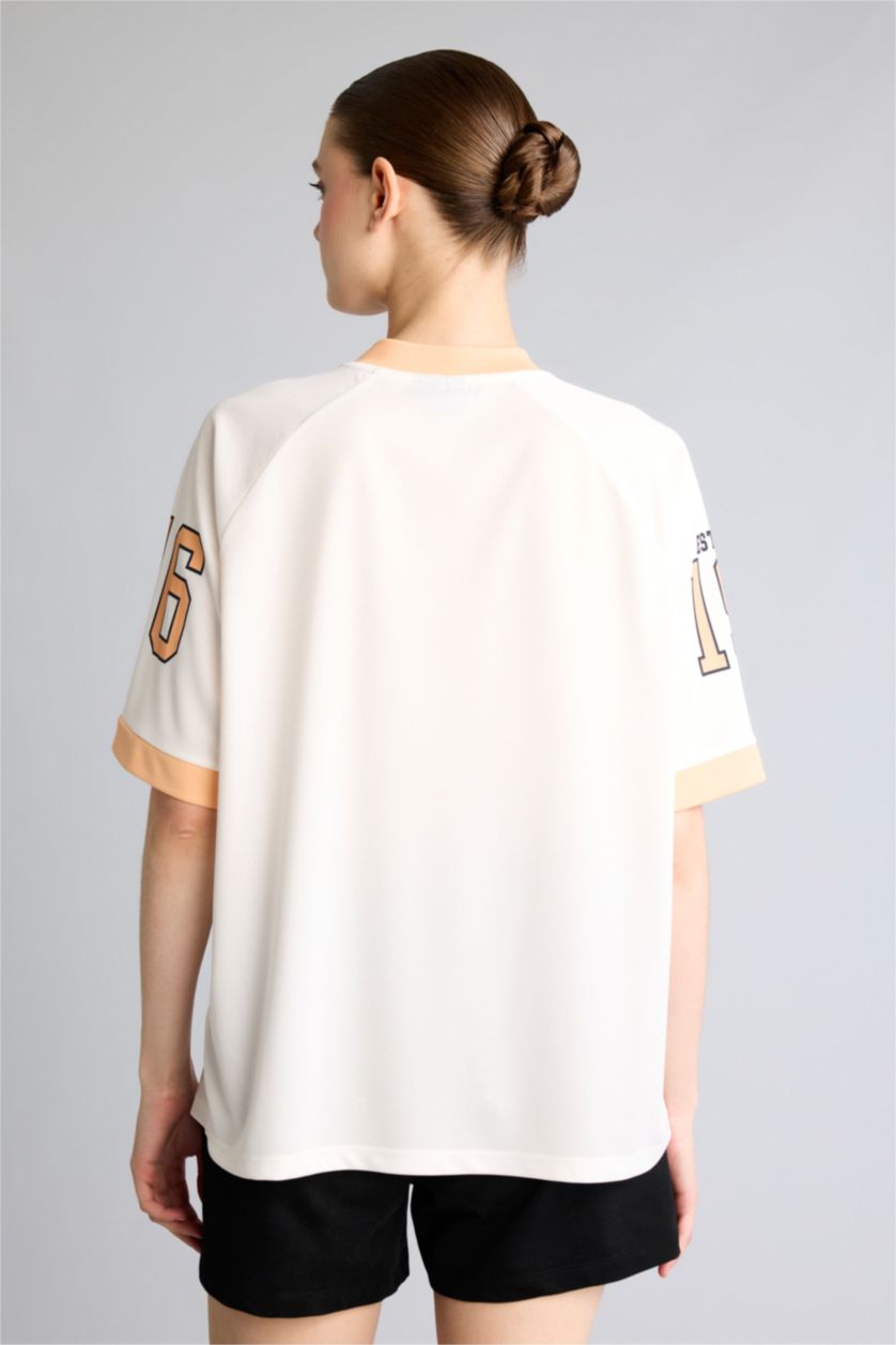 نساء بيج فاتح Oversize Fit Tulle Short Sleeve T-Shirt