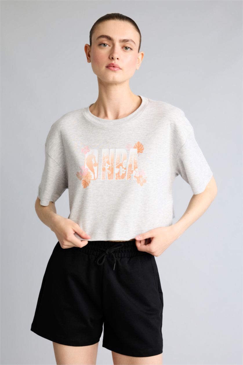 نساء ميلانج رمادي فاتح Relax Fit Short Sleeve T-Shirt