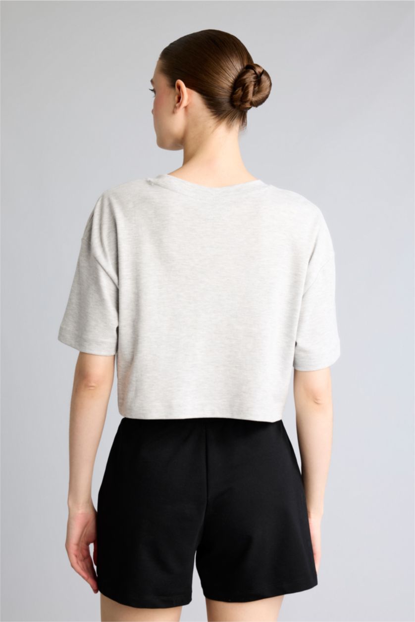 نساء ميلانج رمادي فاتح Relax Fit Short Sleeve T-Shirt