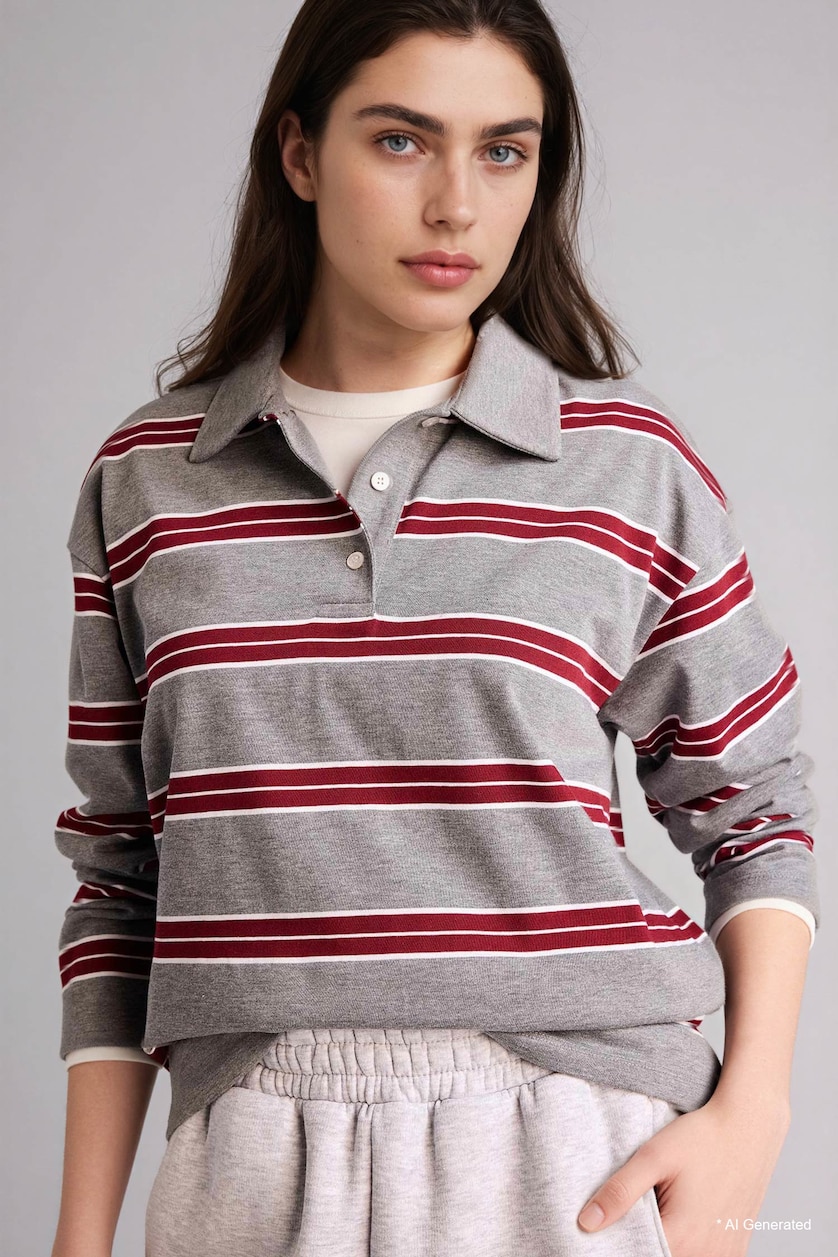 Woman Grey Melange Loose Fit Long Sleeve Sweatshirt