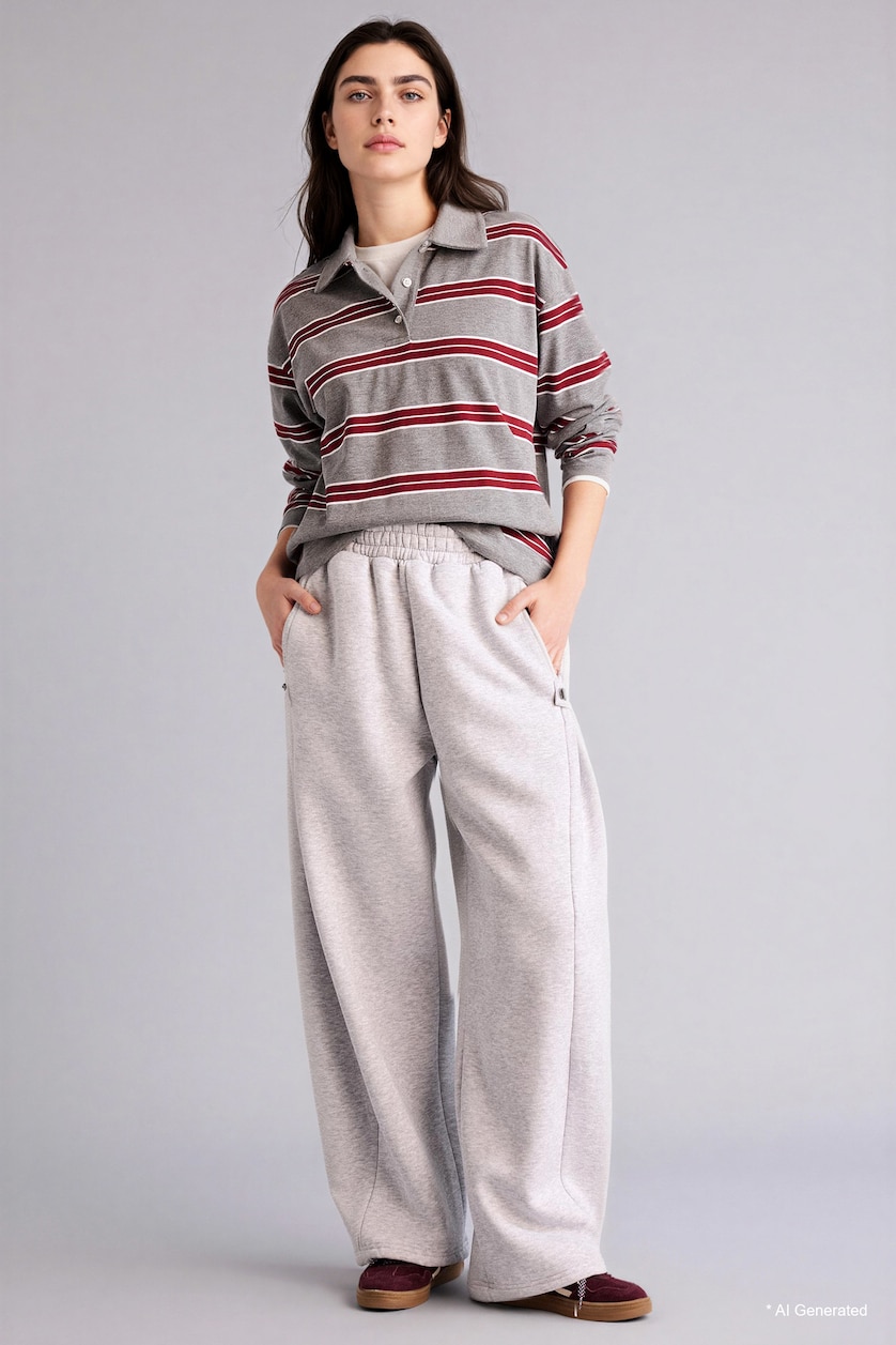 Woman Grey Melange Loose Fit Long Sleeve Sweatshirt