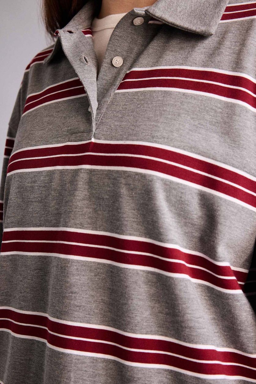 Женщины Серый меланж Свитшот Loose Fit с поло воротником для женщин