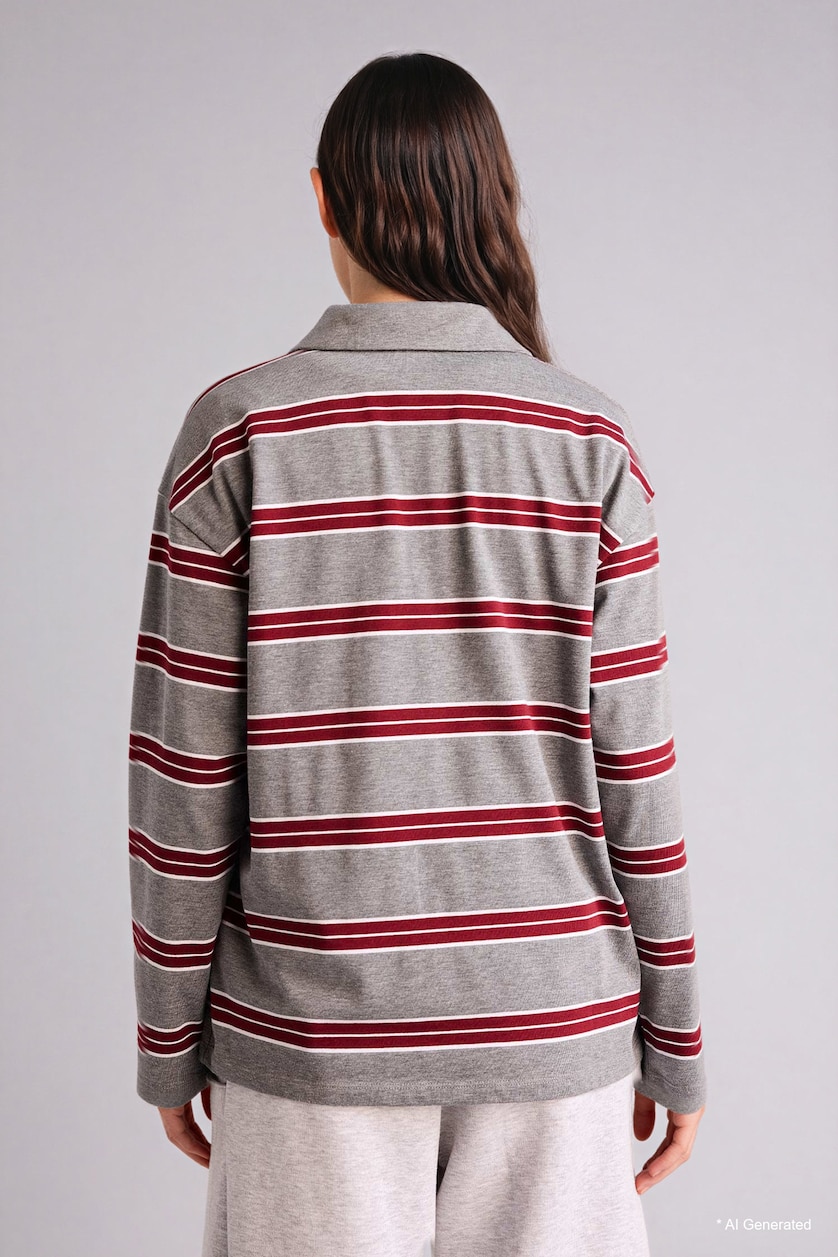 Woman Grey Melange Loose Fit Long Sleeve Sweatshirt