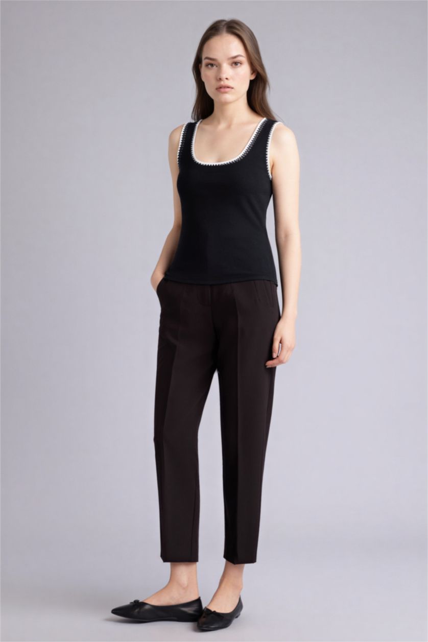 Женщины Черный Майка приталенного кроя с круглым вырезом из рибаны для женщин