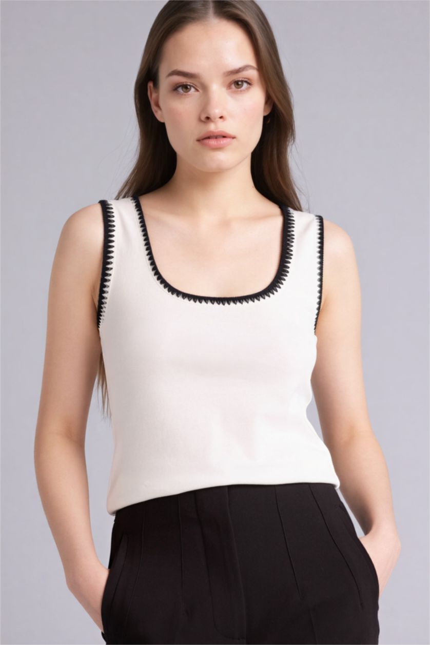 Женщины Бежевый Майка приталенного кроя с круглым вырезом из рибаны для женщин