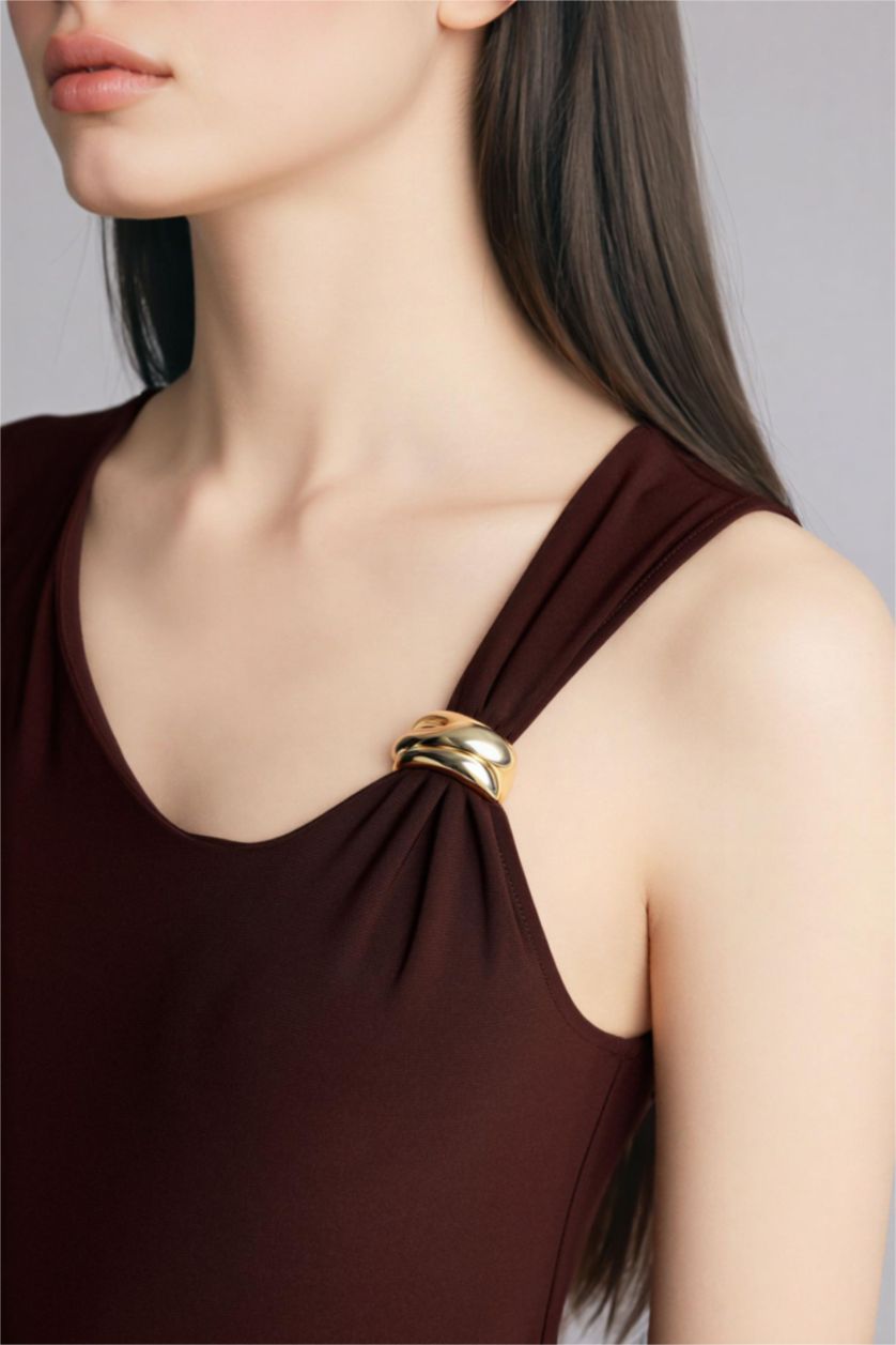 Женщины Коричневый Майка Slim Fit с вырезом лодочка