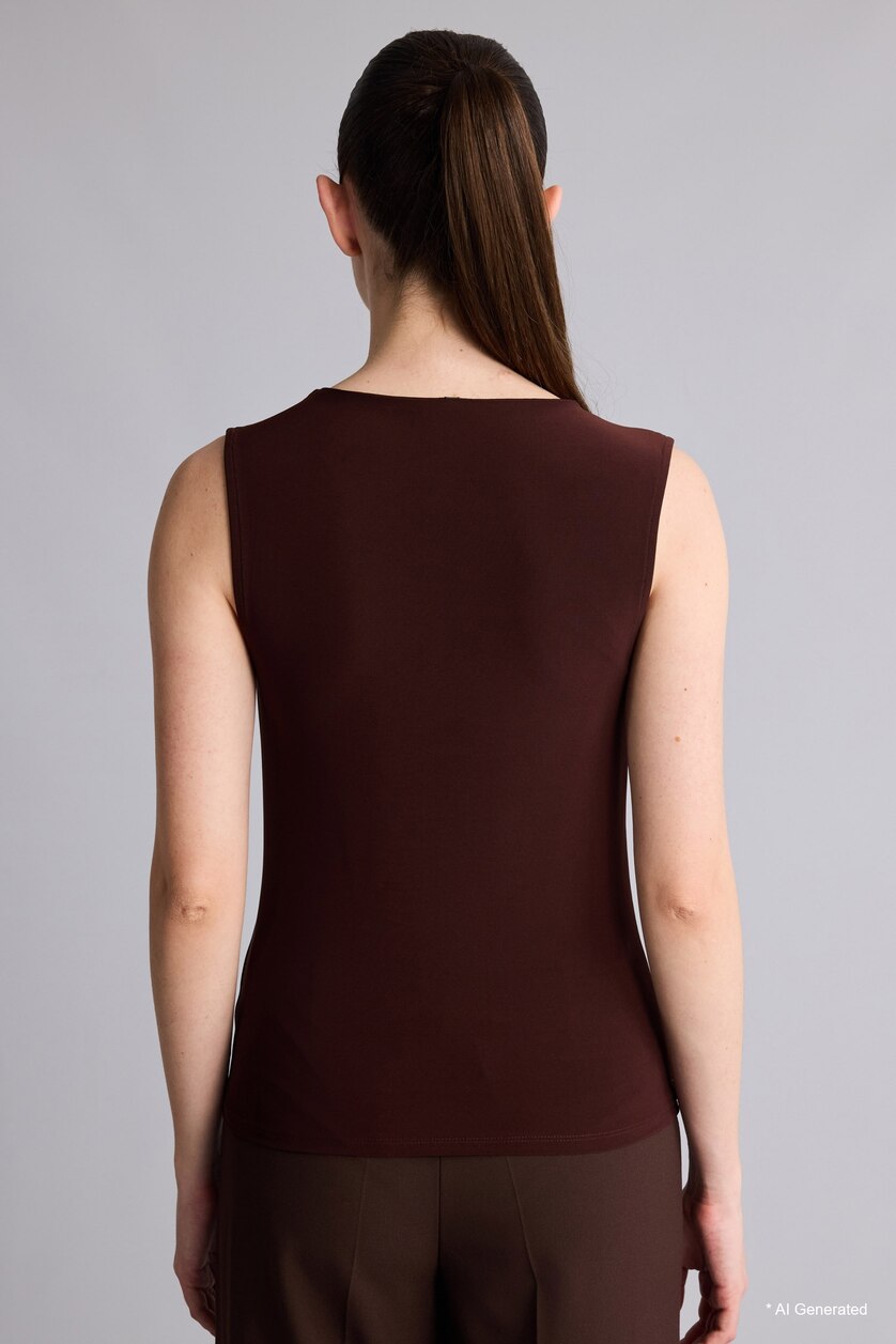 Woman Brown Slim Fit Boat Collar Tank Top