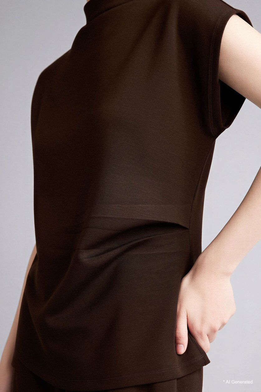 WOMAN Brown Slim Fit modal Half Turtleneck Tank Top