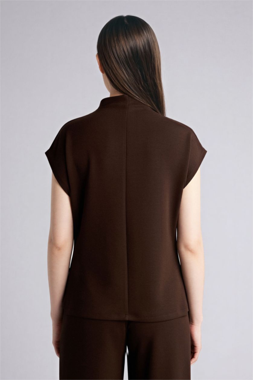 Женщины Коричневый Майка приталенного кроя с воротником стойкой из модала для женщин