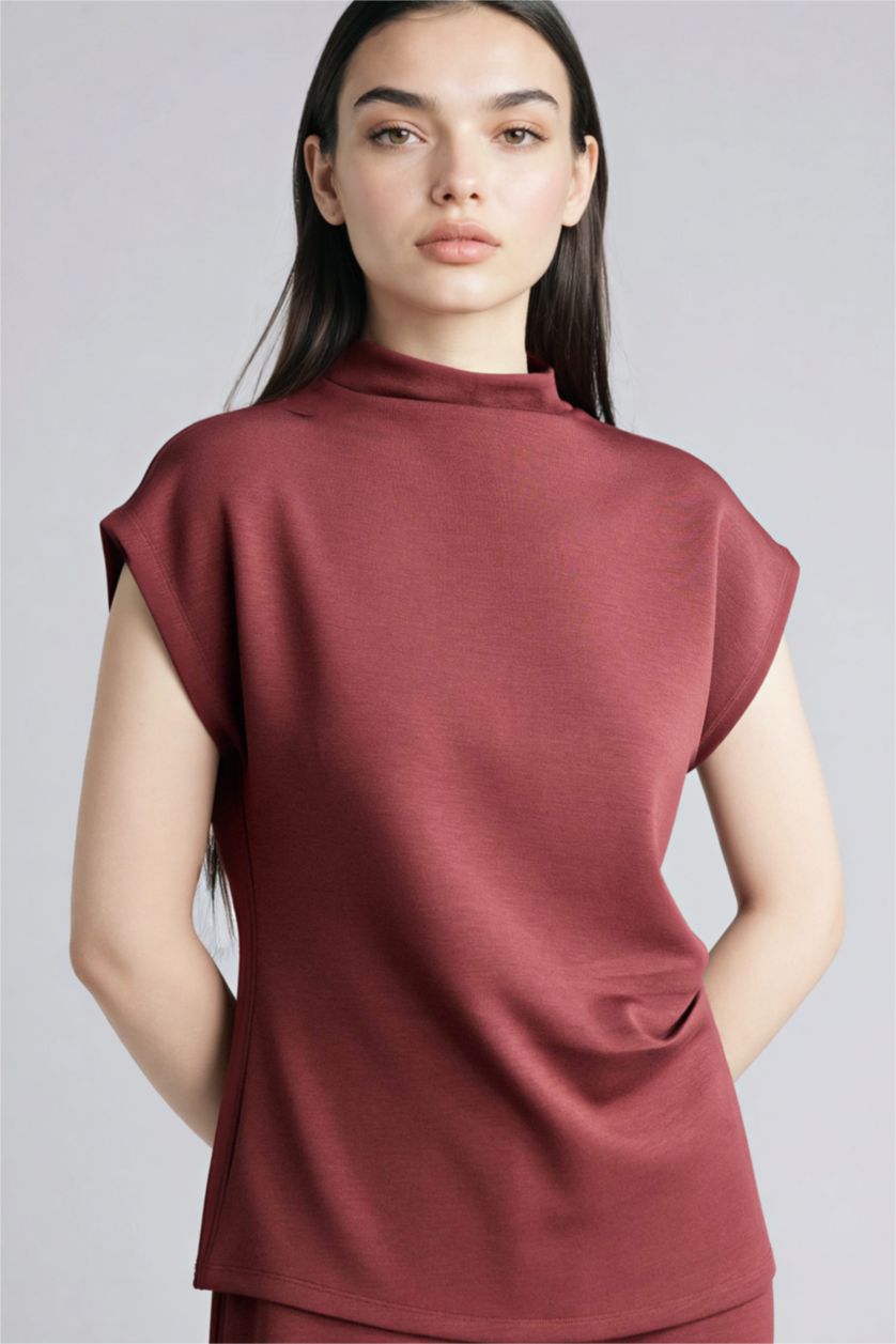 Женщины Оранжевый Майка приталенного кроя с воротником стойкой из модала для женщин