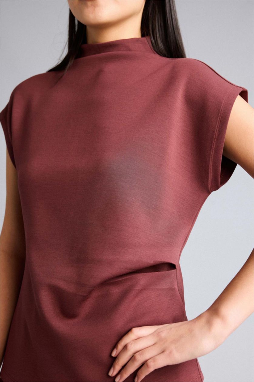 Женщины Оранжевый Майка приталенного кроя с воротником стойкой из модала для женщин