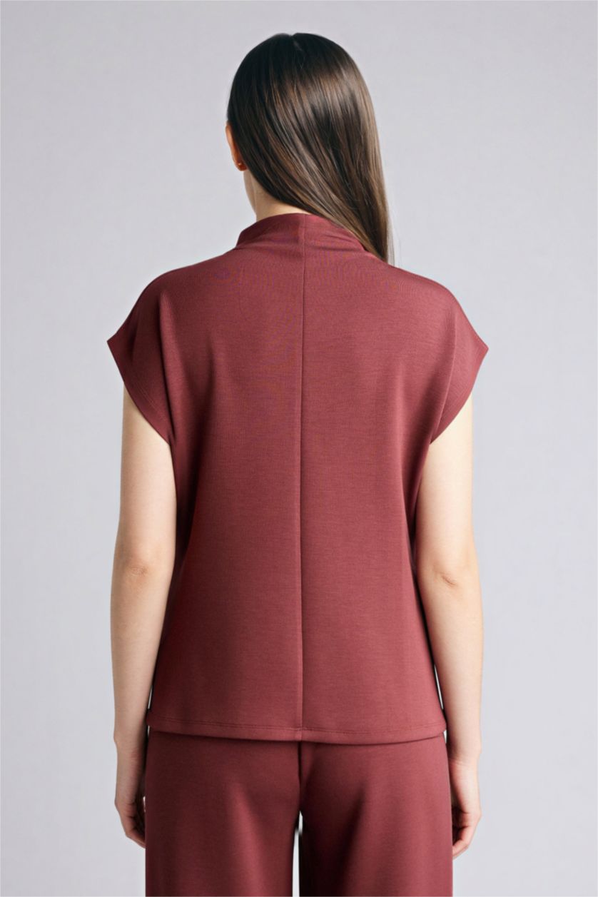 Женщины Оранжевый Майка приталенного кроя с воротником стойкой из модала для женщин