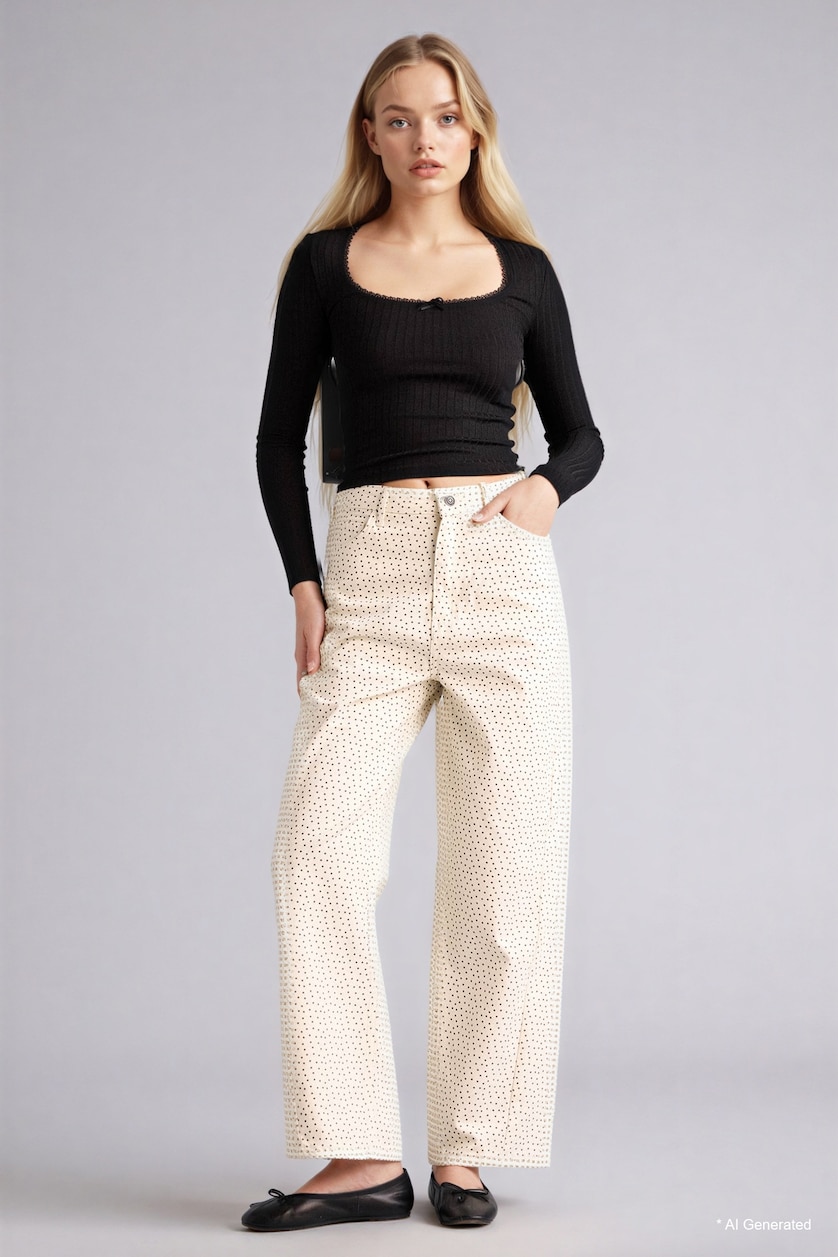 Kadın Beyaz Baggy Fit Gabardın Pantolon