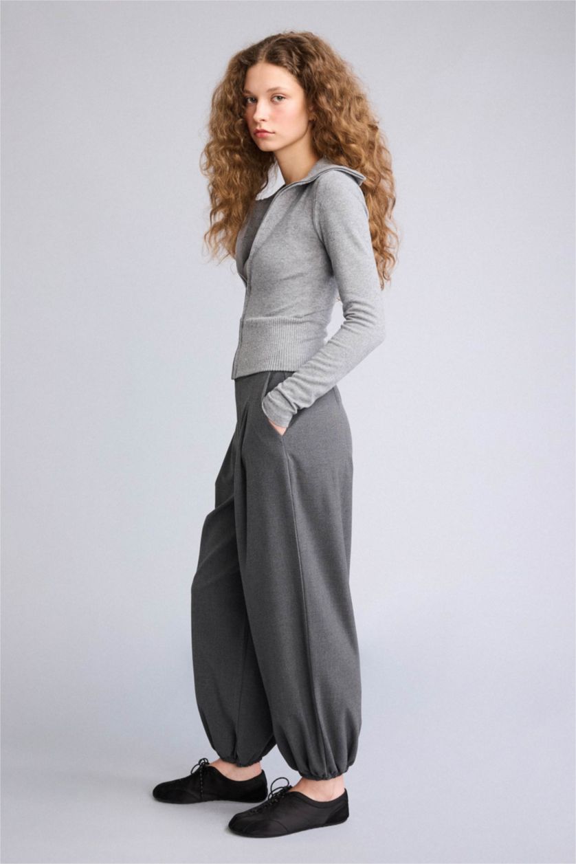 Woman Grey Balloon Fit Double Pocket Trousers