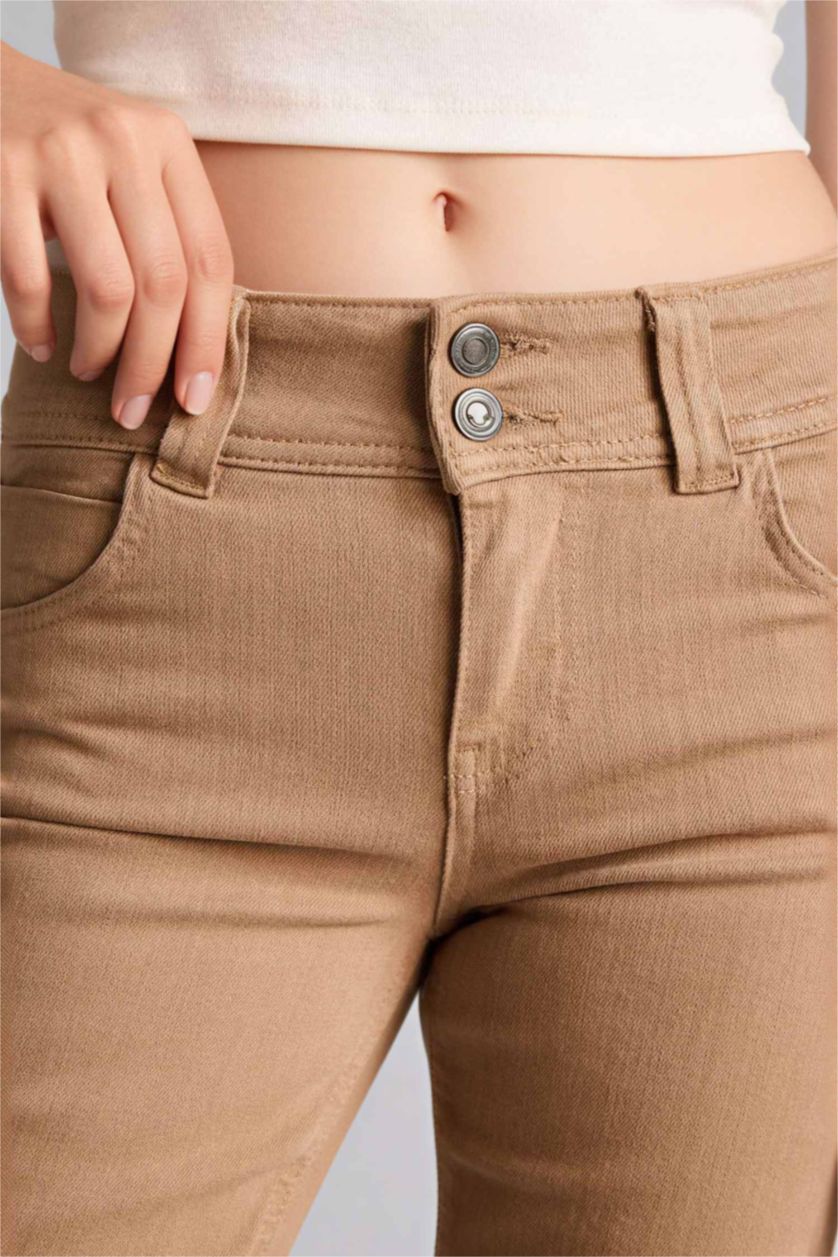 Kadın Camel Normal Bel Standart Boy Gabardin Pantolon