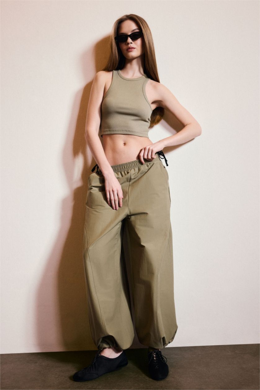 WOMAN Khaki Balloon Fit Double Pocket Regular Waist Trousers