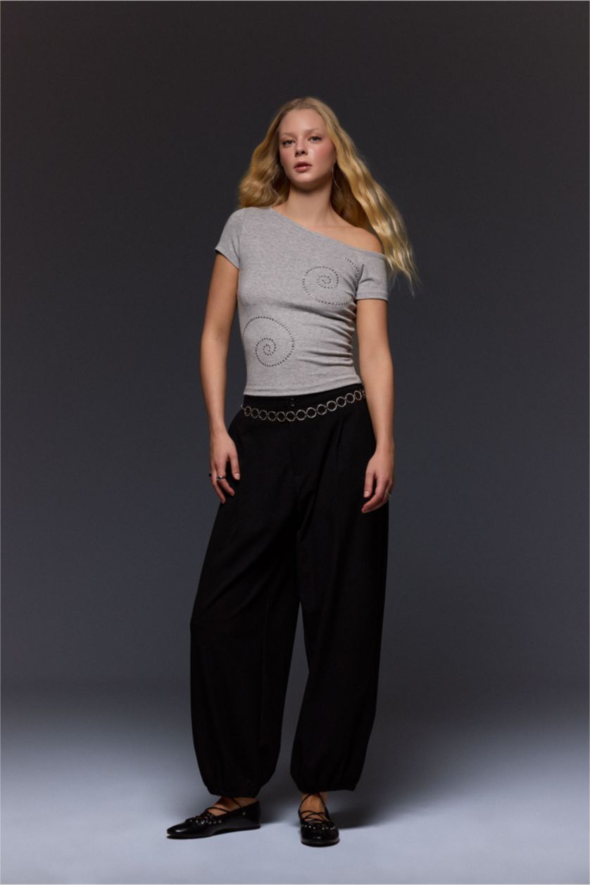 Kadın Lacivert Balloon Fıt Normal Bel Pantolon