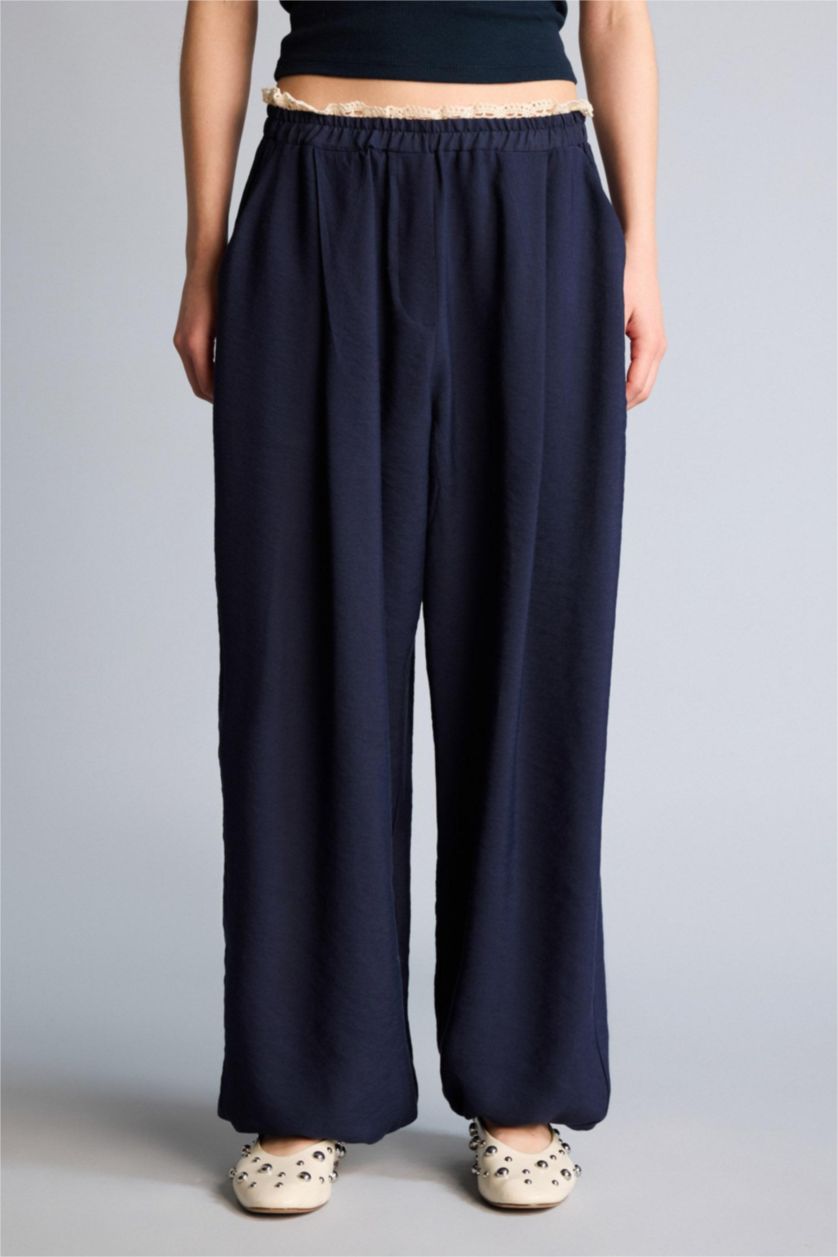 Kadın Lacivert Balloon Fıt Normal Bel Pantolon