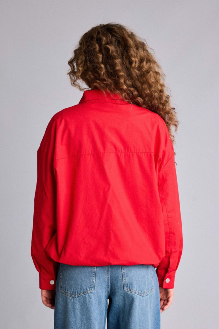 Kadın Kırmızı Hakim Yaka Tafta Poplin Ceket