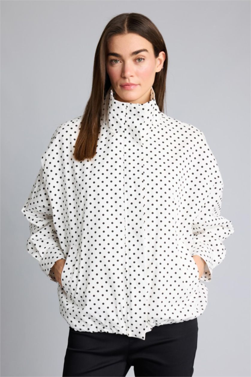 نساء أبيض Grandad Collar Poplin Taffeta Jacket