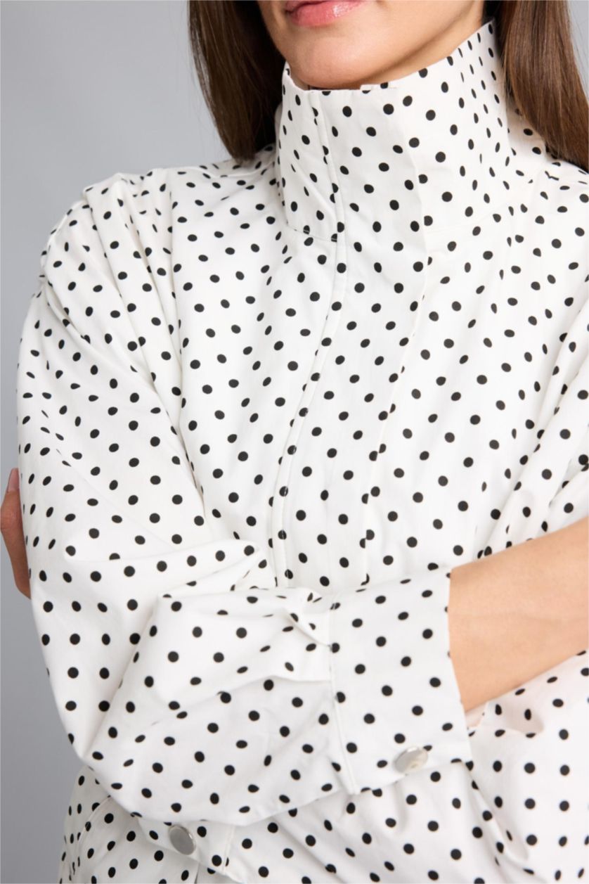 نساء أبيض Grandad Collar Poplin Taffeta Jacket