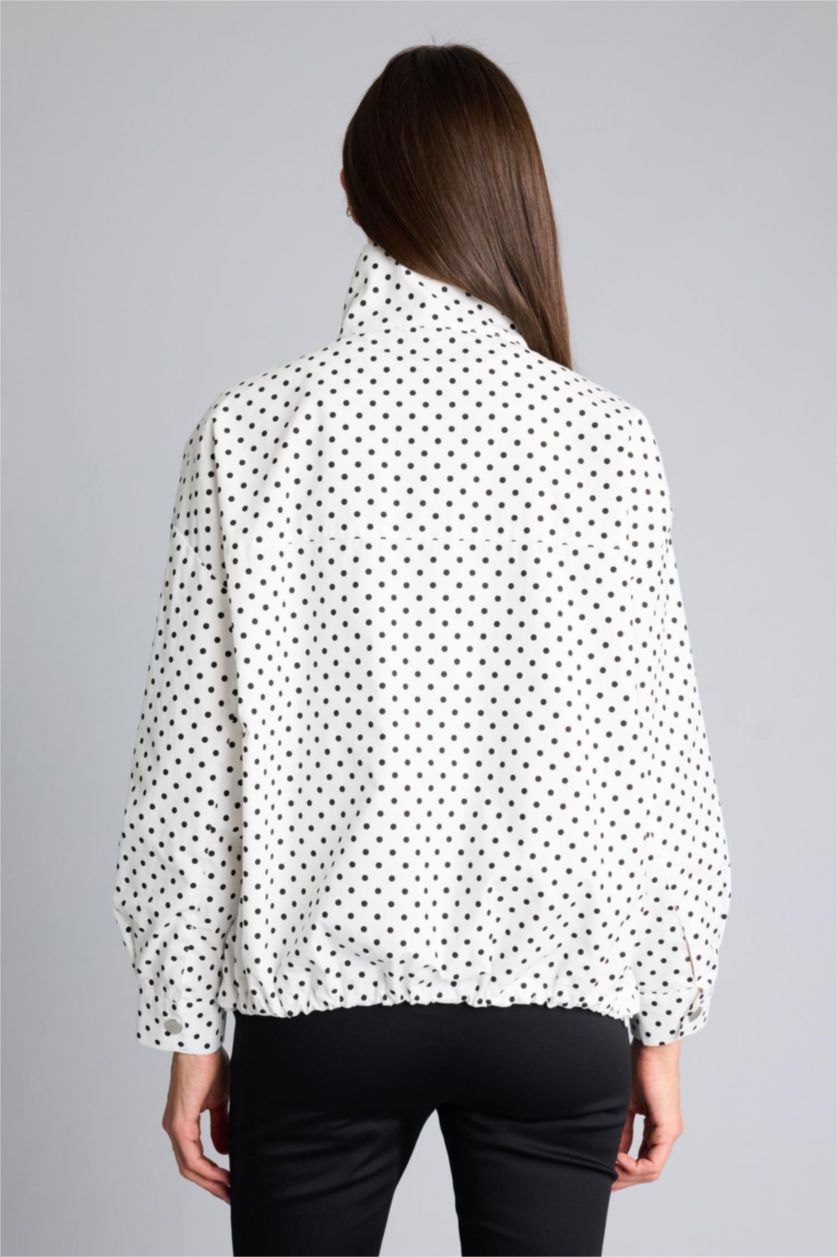 نساء أبيض Grandad Collar Poplin Taffeta Jacket