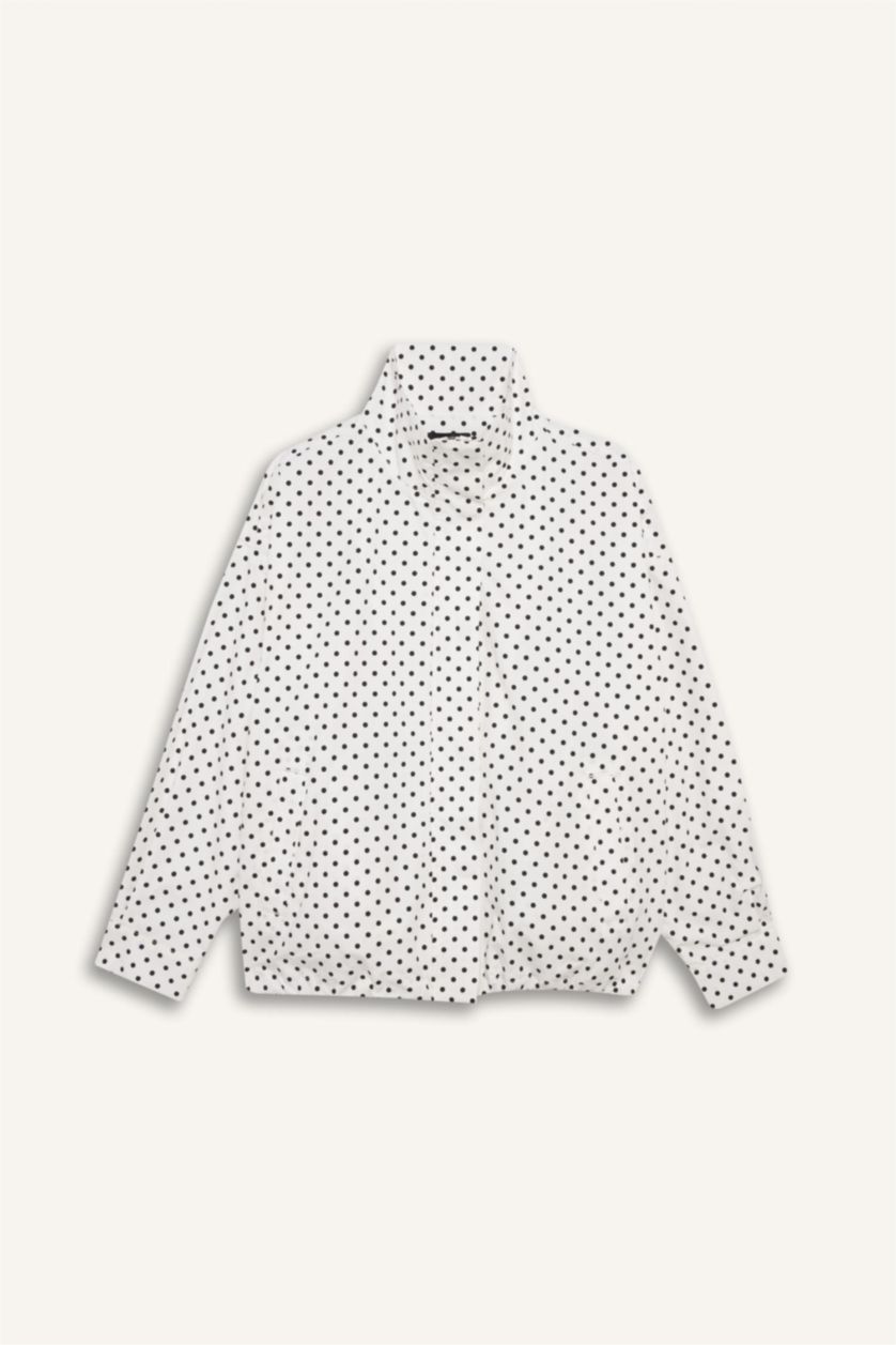 نساء أبيض Grandad Collar Poplin Taffeta Jacket