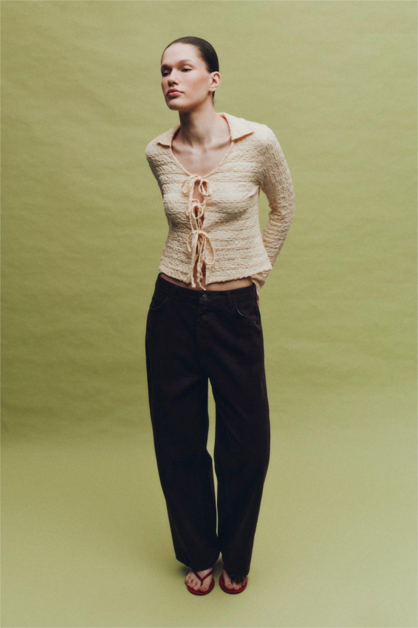 Әйелдерге сары ұзын бұлшықет пішімі жейде мойыны Ұзын Жеңді Блуза