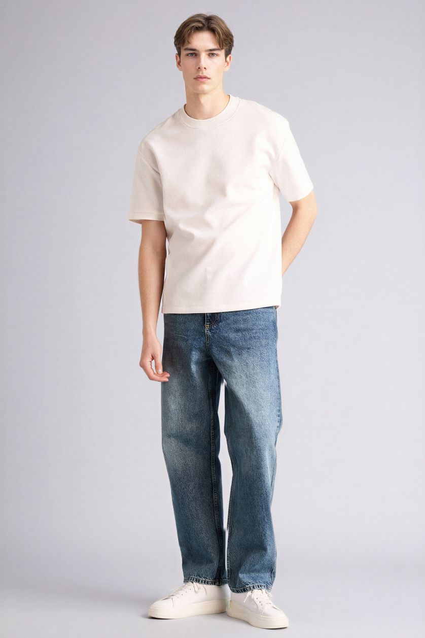 Erkek Koyu Mavi Baggy Fıt Pantolon