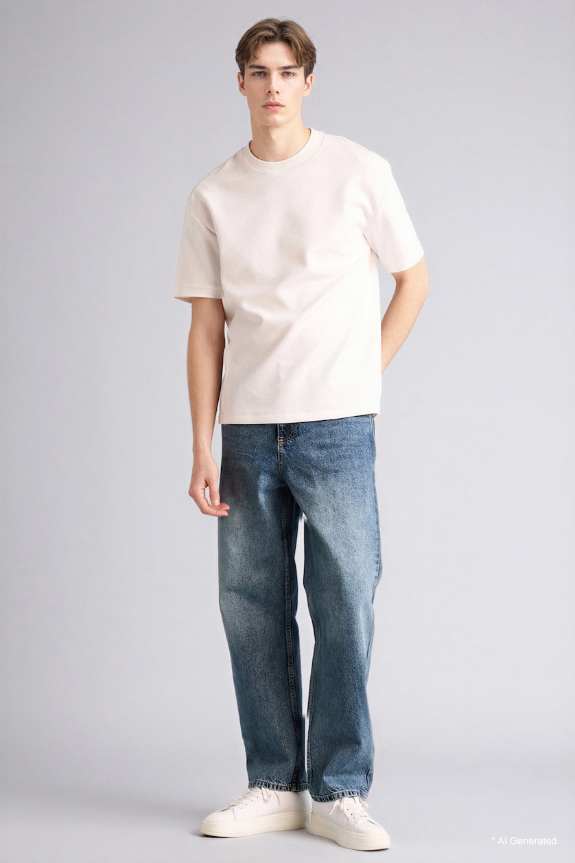 Erkek Koyu Mavi Baggy Fıt Jean