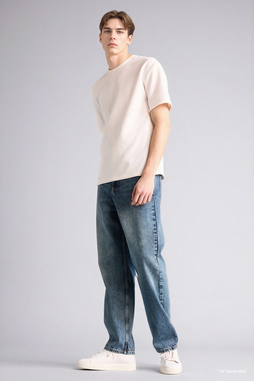 Erkek Koyu Mavi Baggy Fıt Jean
