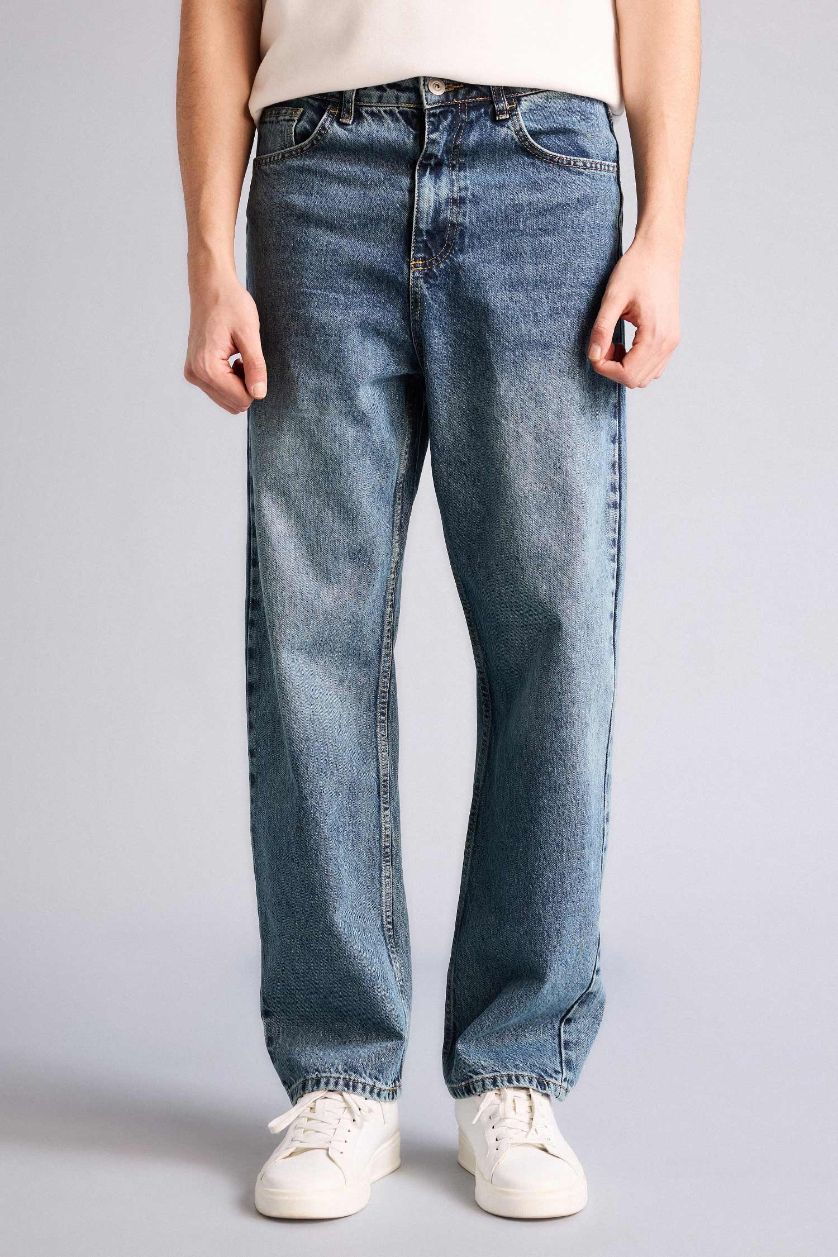 Erkek Koyu Mavi Baggy Fıt Pantolon