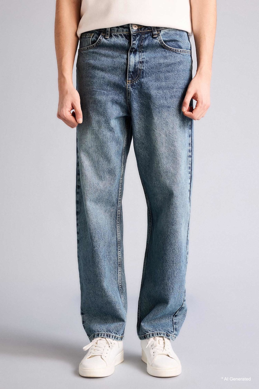 Erkek Koyu Mavi Baggy Fıt Jean