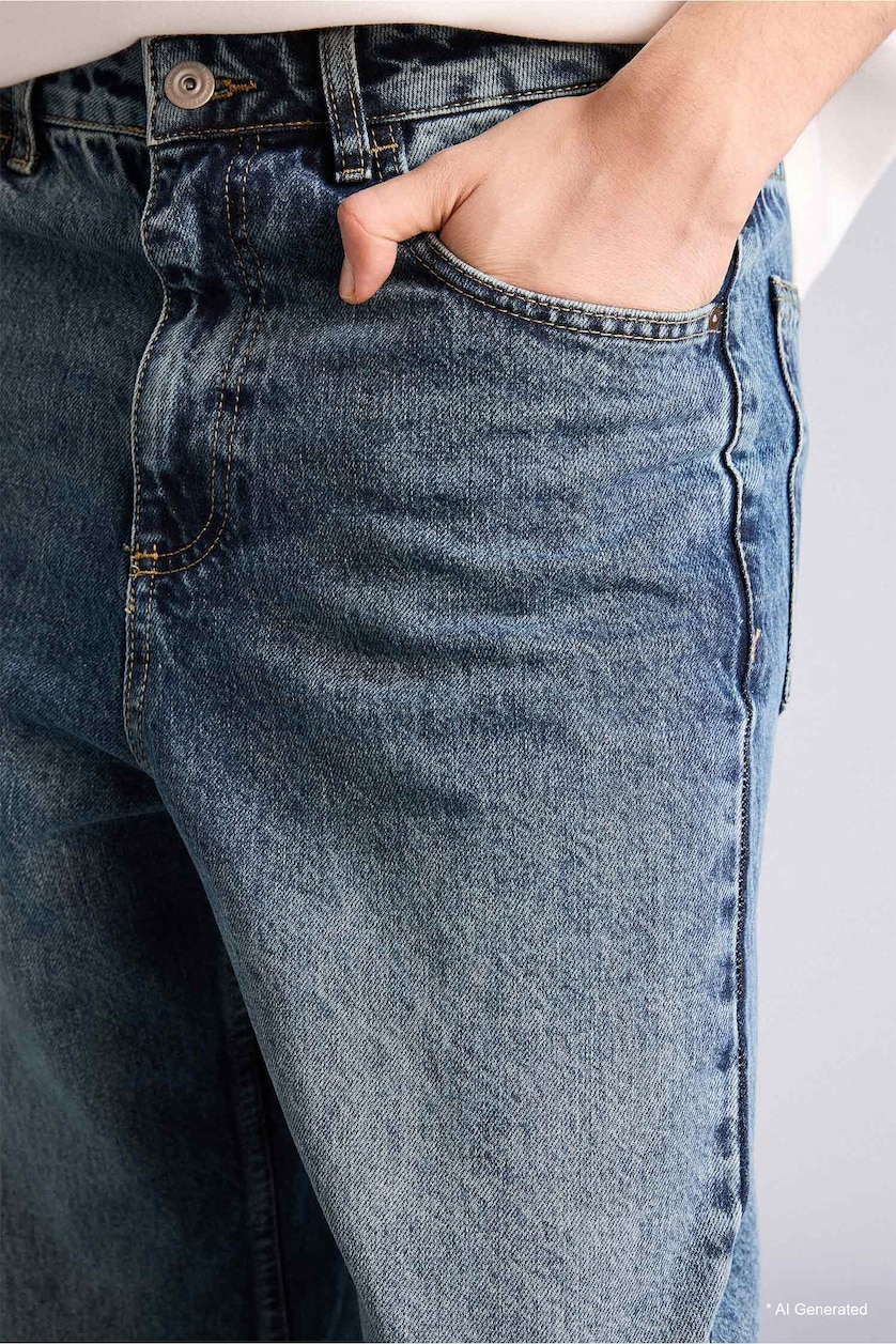 Erkek Koyu Mavi Baggy Fıt Jean