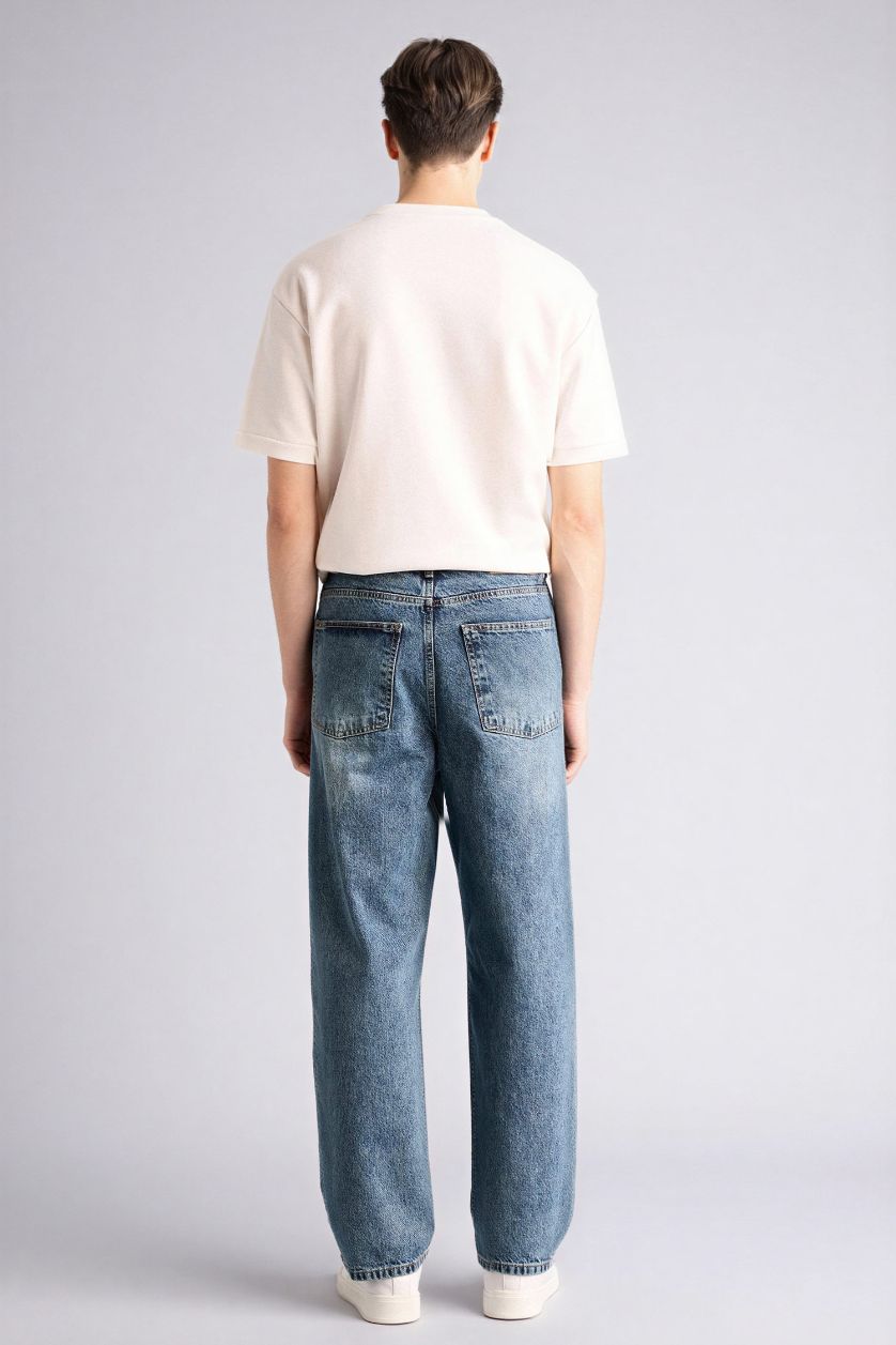 Erkek Koyu Mavi Baggy Fıt Pantolon