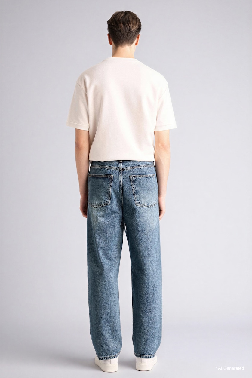 Erkek Koyu Mavi Baggy Fıt Jean